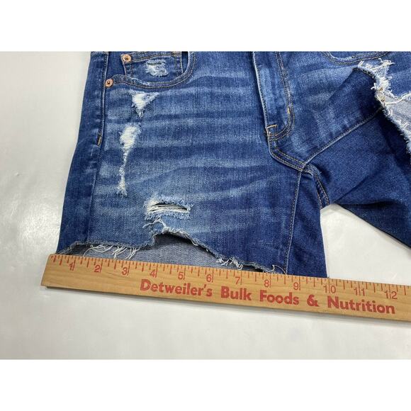 American Eagle Hi-Rise Shortie Sz 4 Denim Jean Shorts Holes Raw Hems - Picture 4 of 8